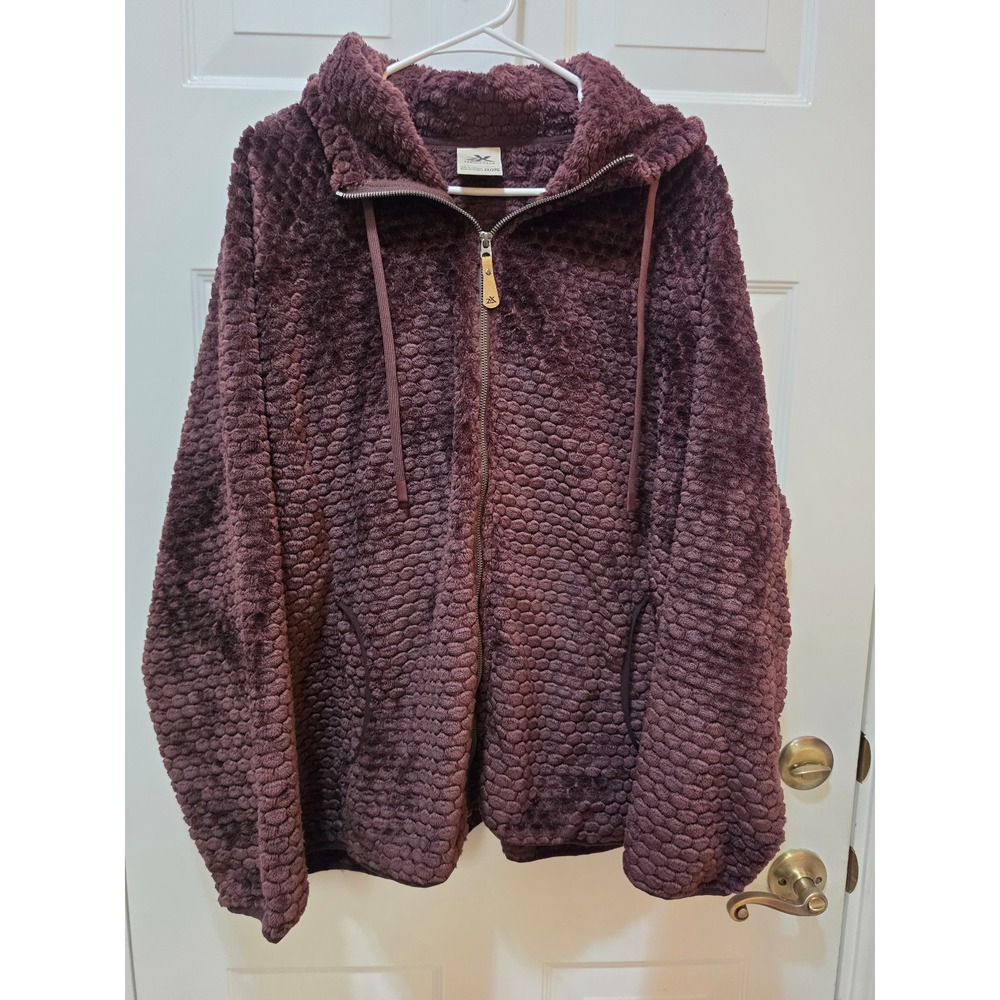 ZeroXposur Womens Textured Honeycomb Fleece Full-Zip Hoodie Maroon Plum Plus 2XL